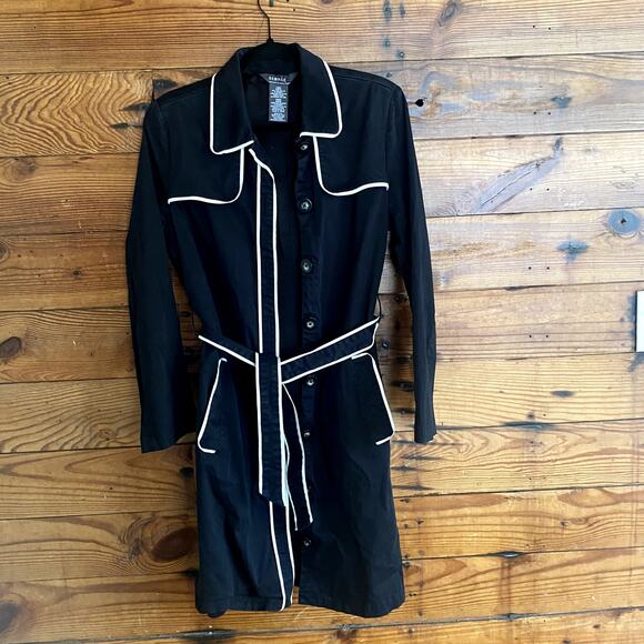 Vintage George Black cotton trench coat size M - Picture 1 of 6